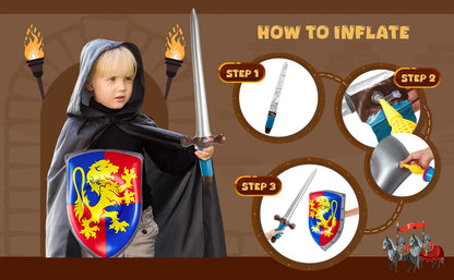 Inflatable Medieval Joust Sword and Shield Knight Set Blow up Pirates Sword Shield for Pirate Party Favors Medieval Accessories