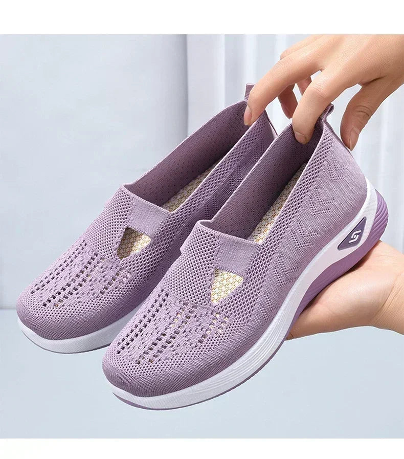 EtherealBe lightweight women's walking flats in lavender with breathable mesh upper for comfort
