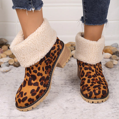 Winter Snow Boots for Women Warm Comfortable Women's Boots Mid-length Thick-heeled High-heeled Women's Cotton Shoes Botas Mujer