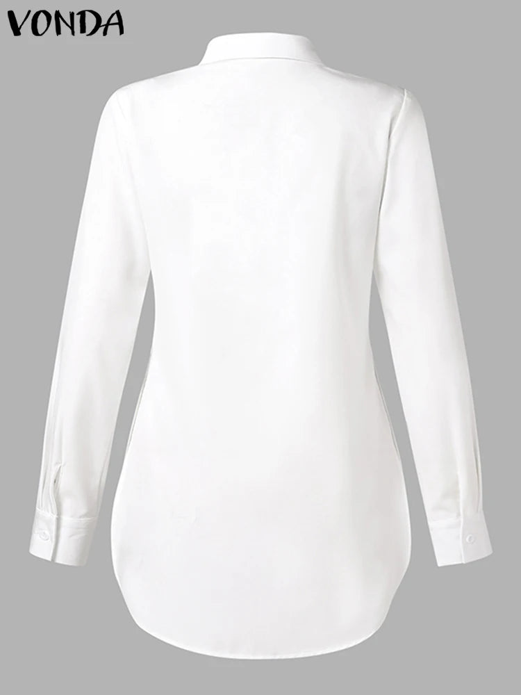 2023 VONDA Casual Shirts Autumn Women Buttons Long Sleeve Blouses Asymmetrical Hem Loose Tops Ladies Solid Color Elegant Blusas