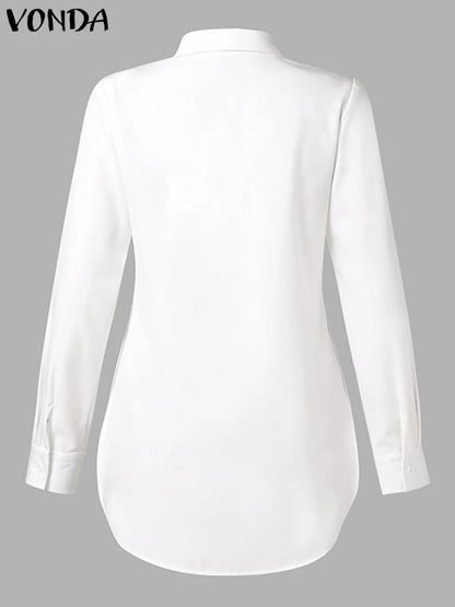2023 VONDA Casual Shirts Autumn Women Buttons Long Sleeve Blouses Asymmetrical Hem Loose Tops Ladies Solid Color Elegant Blusas