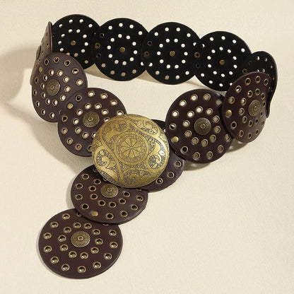 Women's Western Denim Belt High Quality Metal Hollow Ladies Trend Wide Waistband Vintage Personalized Round Belts DT148