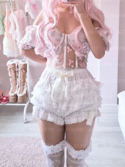 AltGoth Cute Jk Lolita Skirt Shorts Women Mall Goth Fairycore Grunge Streetwear Kawaii Bow Patchwork Cosplay Skirt Shorts Female