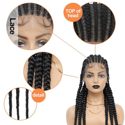 36 Inches Cornrows Braided Wigs Synthetic Full Lace Wig For Black Women Jumbo Braided Wigs Lace Frontal Faux Locs Box Braids Wig