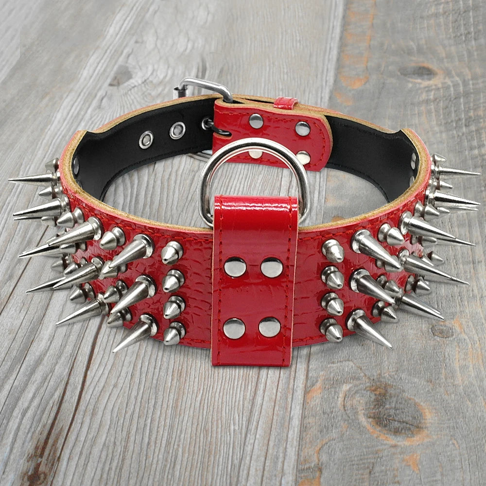 Wide Leather Dog Collar Sharp Spike Studded Big Dog Collars Pet Training Necklace For Large X-Large Dogs Rottweiler Pitbull 2.0"