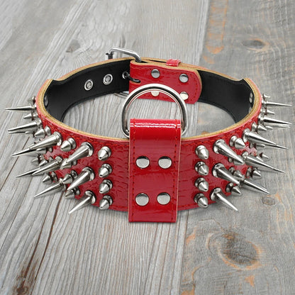 Wide Leather Dog Collar Sharp Spike Studded Big Dog Collars Pet Training Necklace For Large X-Large Dogs Rottweiler Pitbull 2.0"