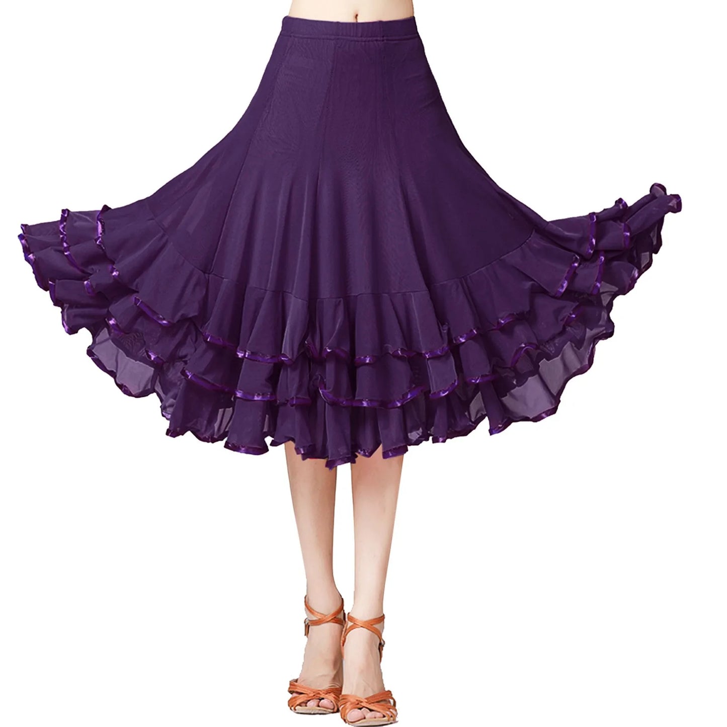 Womens Large Swing Lace Skirt Slim Wasit Dancing Ballroom Practice Lace Skirt Female Performance Skirt Women Clothing Faldas