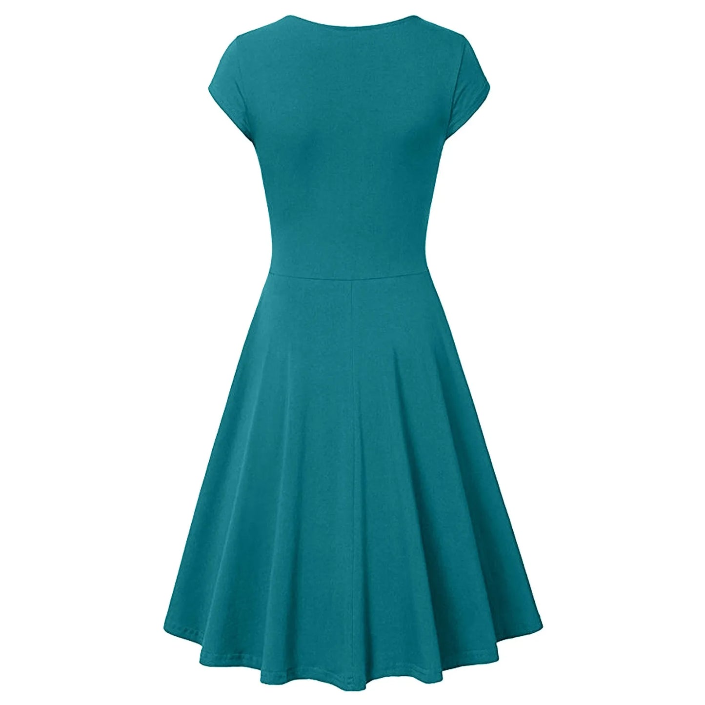 Female Solid Dress Knee-Length Short Sleeve Summer Empire Pleated Dresses A-line V-neck Simple Laides Casual Club Party Dress