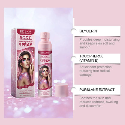 100ml Body Glitter Highlighter Shiny Glitter Spray Body Spray Womens Face Glitter Quick-Dry Waterproof Fairy Body Shimmery Spray