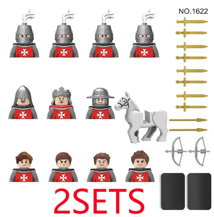 Military Building Blocks Medieval Solider Figures Gifts Toys Weapons Shield Holy Roman Saint Lazarus Jerusalem Knight Legion MOC