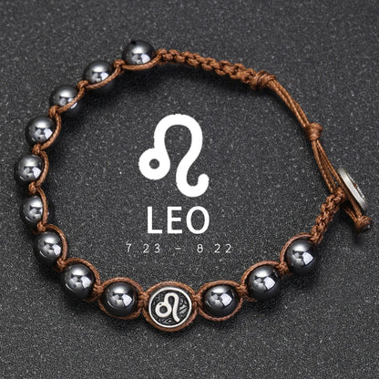 12 Constellation Bracelet Stainless Steel Accessories Handmade Bracelet 8mm Hematite Beads Men's and Women's Bracelet Jewelry