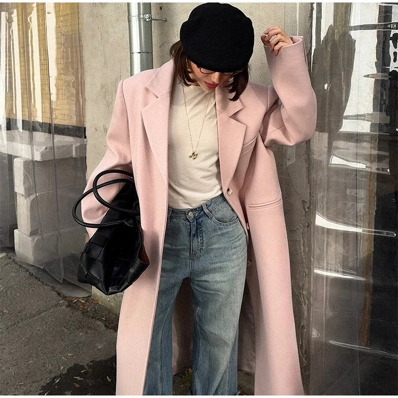 Single Breasted Women 's Winter Jacket Elegant Laple Pockets Thicken Full Sleeve Coats Female 2025 Autumn Winter Woman clothes