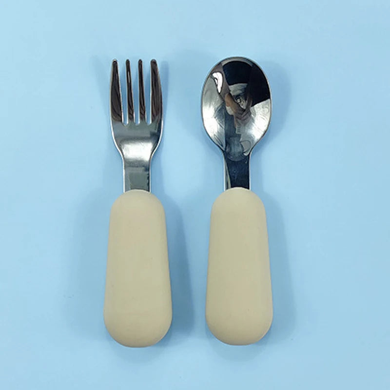 EtherealBe stainless steel baby utensils set with soft handles for easy grip and comfort