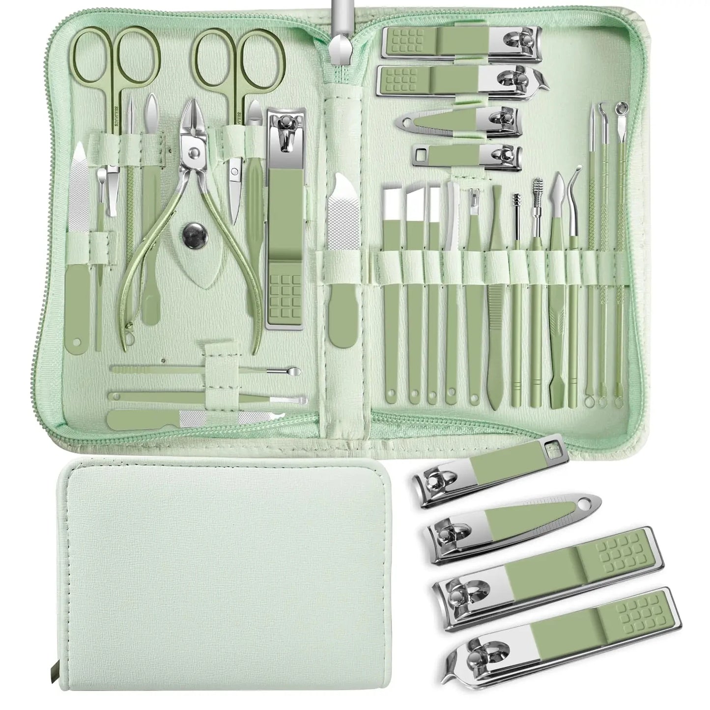 30 Pcs Manicure Set Professional Nail Clipper Set Stainless Steel Solid Manicure Kit Nail Care Kit With Pink Case Valentine