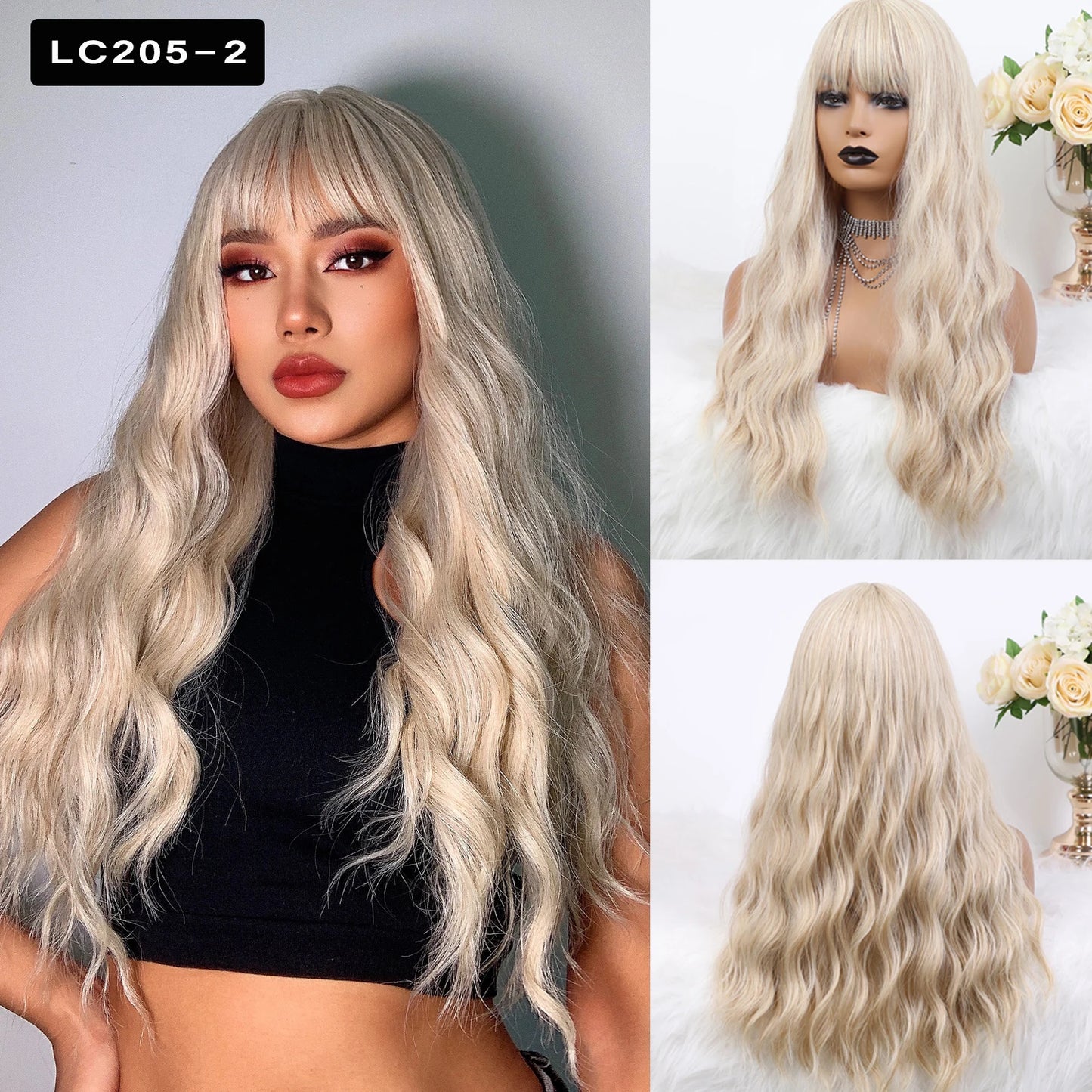 Element Medium Length Synthetic Straight Natural Brown Wigs with Side Bangs Heat Resistant Party Wigs for White/Black Women