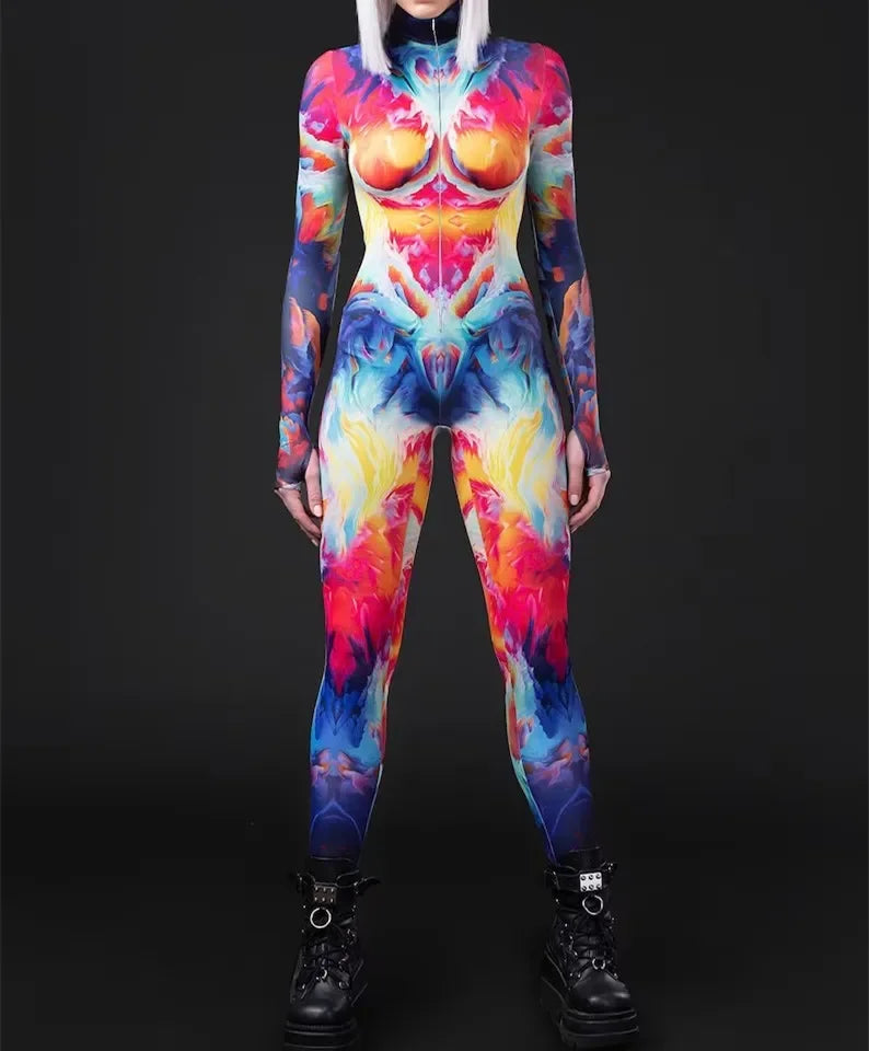 Cosplay Costume Female Woman Sexy Suit Color Element Blue Muscle Halloween Bodysuit Adults High-waisted Sports Jumpsuit
