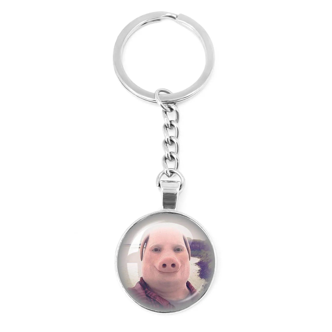 New John Pork Is Calling Answer Call Phone Humor Funny Pig Lover Graphic Meme Glass Dome Pendant Cabochon Keychain Jewelry Gifts