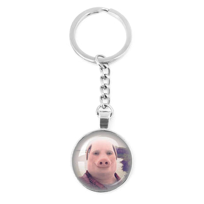 New John Pork Is Calling Answer Call Phone Humor Funny Pig Lover Graphic Meme Glass Dome Pendant Cabochon Keychain Jewelry Gifts