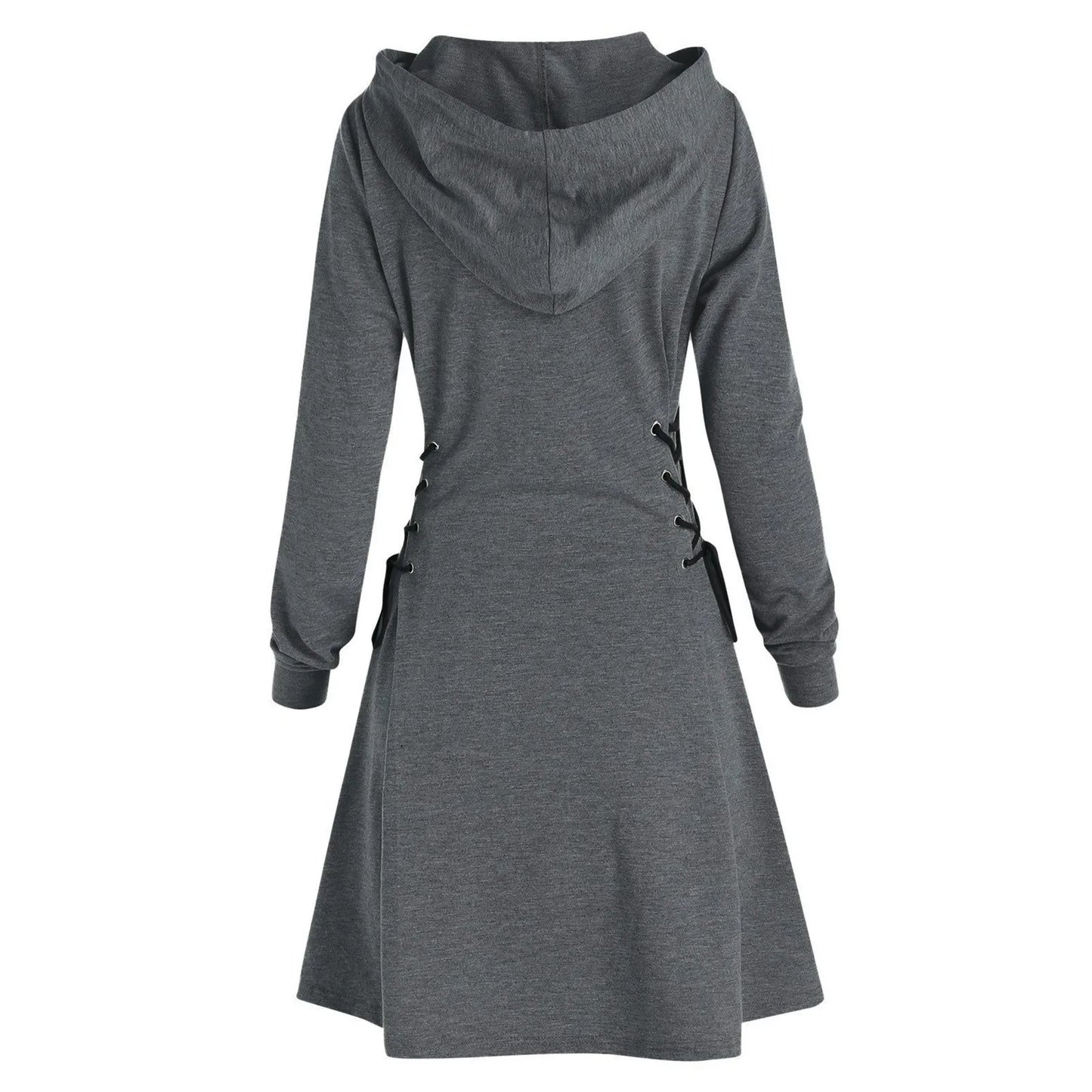 Autumn Women's Hooded Dress Casual Fashion Hoodie Dresses Long Sleeved Side Lace Up Slim Fit Short Dress Solid Color Dress