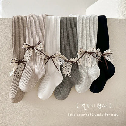 Children Cotton Tights Girls Cute Princess Bowknot Pantyhose Kids Stocking Baby Girls One-Piece Pantyhose Infant Knitted Tights