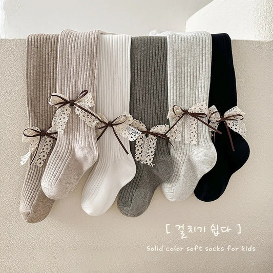 Children Cotton Tights Girls Cute Princess Bowknot Pantyhose Kids Stocking Baby Girls One-Piece Pantyhose Infant Knitted Tights