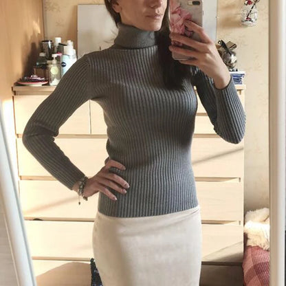 Autumn Winter Women Knit Solid Turtleneck Pull Sweater Casual Rib Jumper Tops Female Home Pullover Y2K Clothing 2025