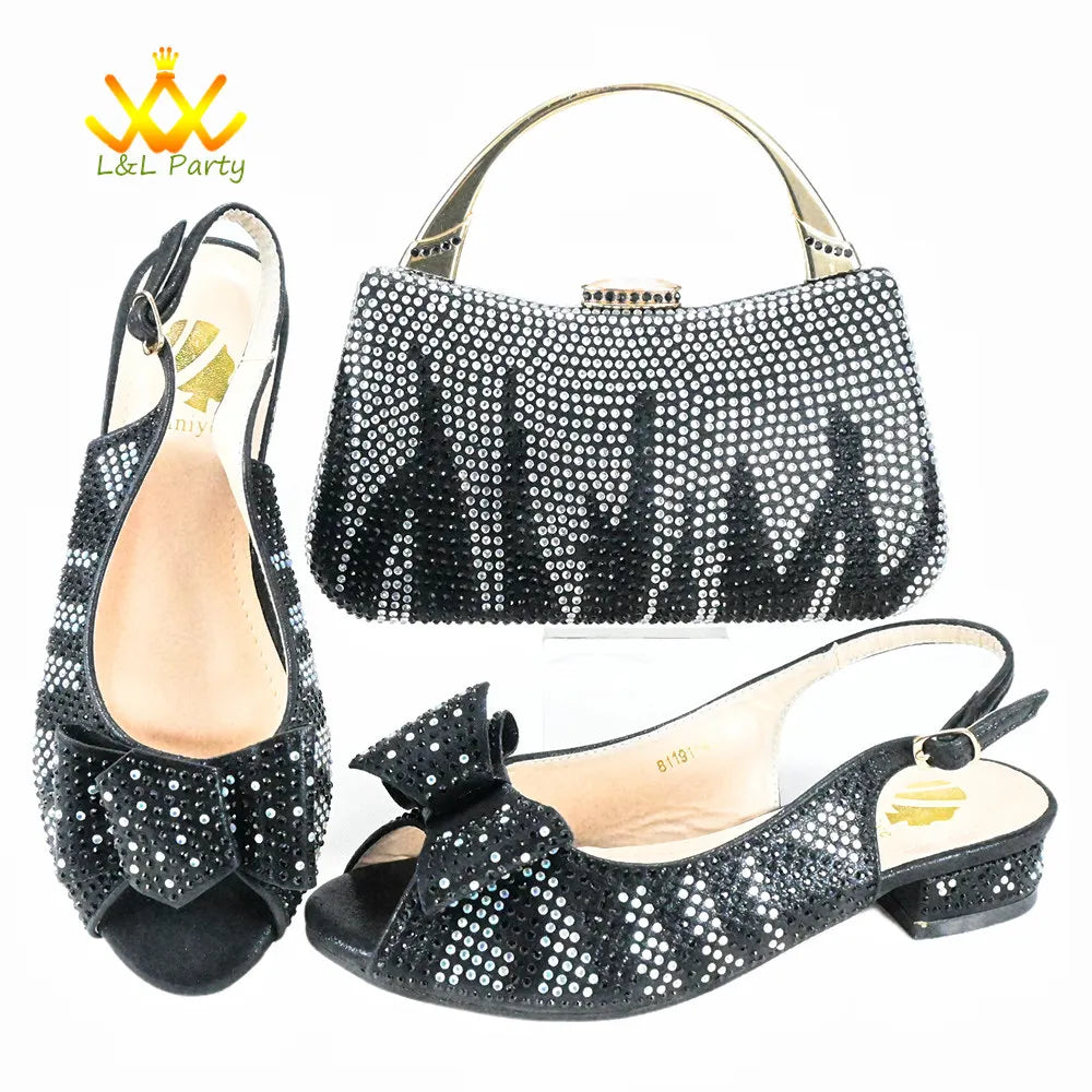 EtherealBe Gold Rhinestone Fashionable shoes and bag set