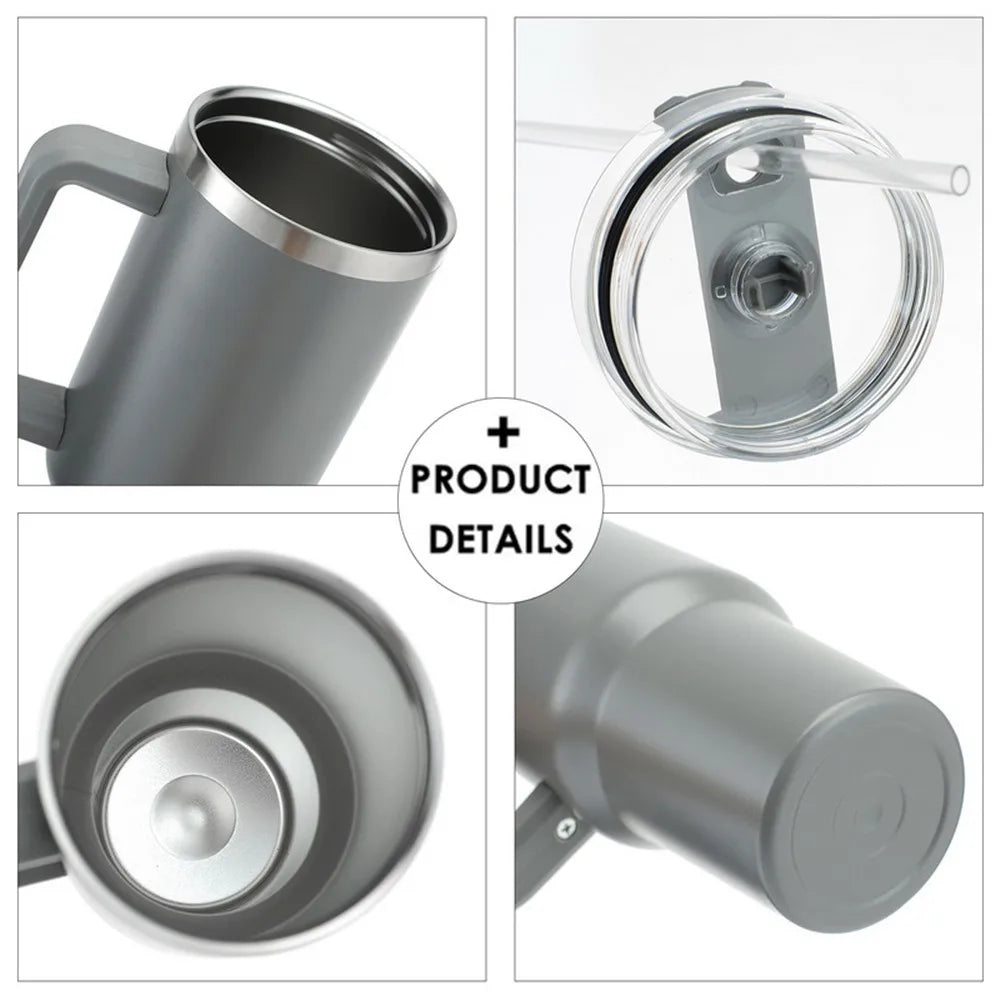 40oz Tumbler with Handle Straw and Silicone Boom Stainless Steel Vacuum Thermos Cup Large Capacity Travel Car Coffee Mug Logo