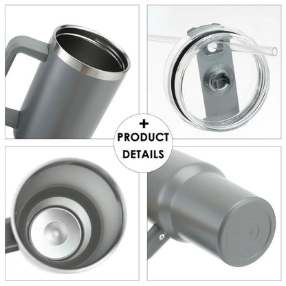 40oz Tumbler with Handle Straw and Silicone Boom Stainless Steel Vacuum Thermos Cup Large Capacity Travel Car Coffee Mug Logo