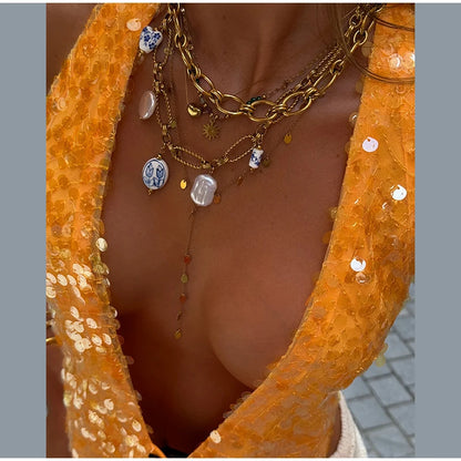 Sequins Halter Hollow Out Dress Women's Sexy Backless Sleeveless Contrast Color  Mini Dresses 2025 Summer New Lady Beach Robes