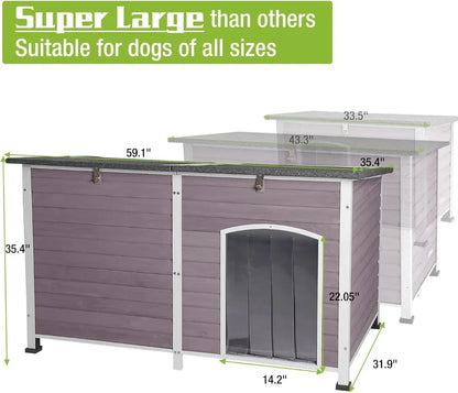 59.1" Large Dog House Outdoor with Insulated Liner for Winter Insulation Dog Kennel Upgrade All-Around Metal Fame Durable