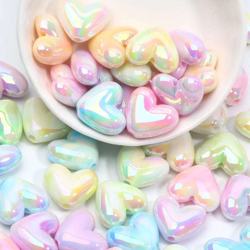 10pcs 15x17mm Macarons ABS Heart Spacer Beads Shiny Love Heart Acrylic Beads For Diy Jewelry Making Bracelet Necklace Earrings