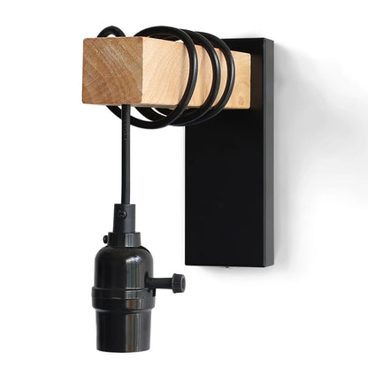 110V/220V Wall light With Switch Function Iron Wood Wall Lamp E27 Retro Wall Light Indoor Sconce Lamp Dining Room Bedside Lamp