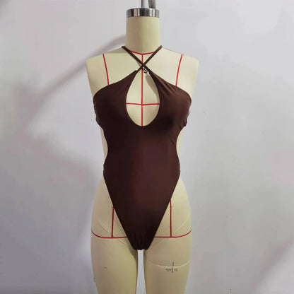 BEACHCICI Women's Bikini One Piece Summer Stylish Sexy Halterneck Solid Cutout Lace Up Backless Slim Beach Holiday Swimwear