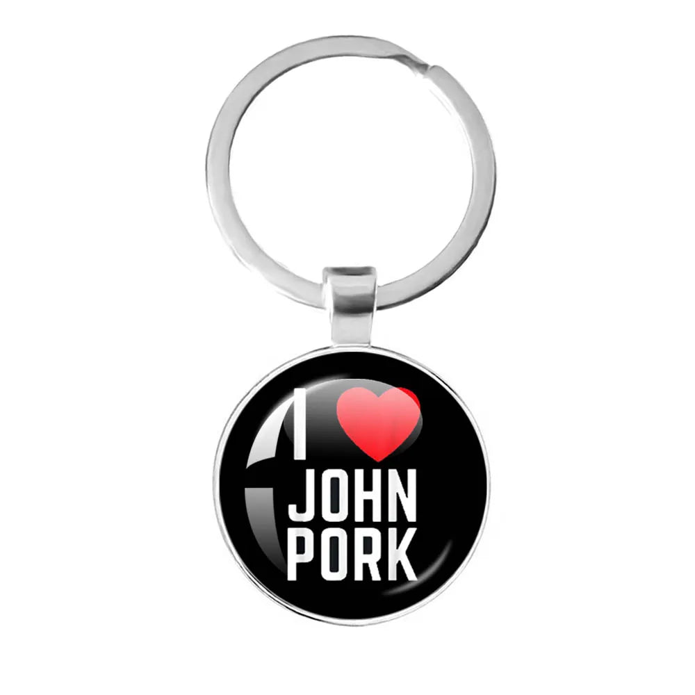 New John Pork Is Calling Answer Call Phone Humor Funny Pig Lover Graphic Meme Glass Dome Pendant Cabochon Keychain Jewelry Gifts