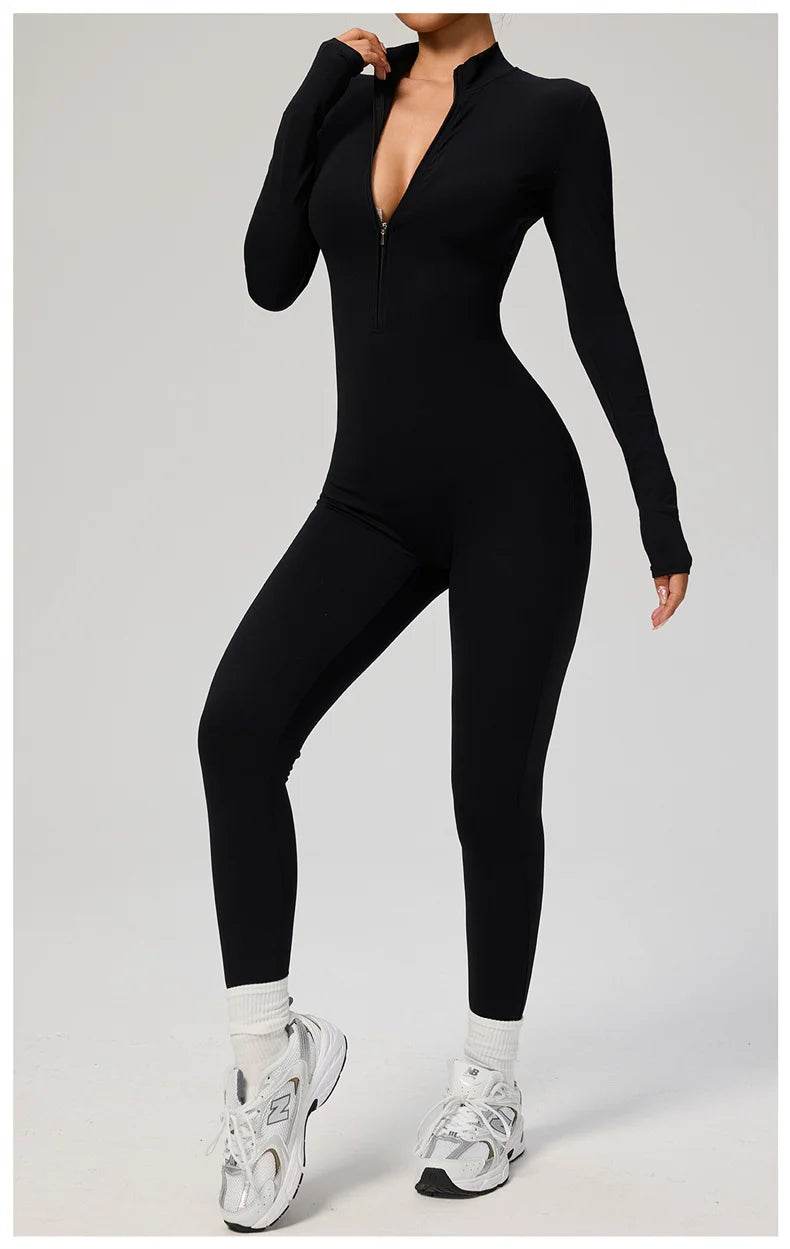 TRY TO BN Sports Yoga Jumpsuit Long Sleeves Zipper Sportswear Fitness Pants Workout Bodysuit One Piece Tights Women Gym Clothing