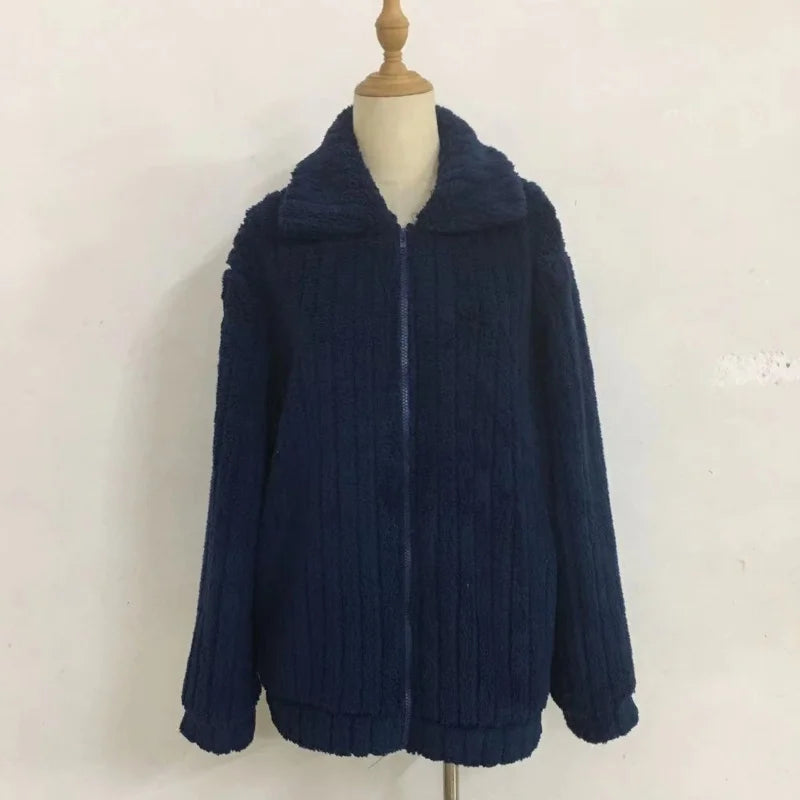 Autumn Winter Women Warm Furry Jacket New Fashion Patchwork Lapel Overcoat Female New Elegant Casual Communte Holiday Outerwears