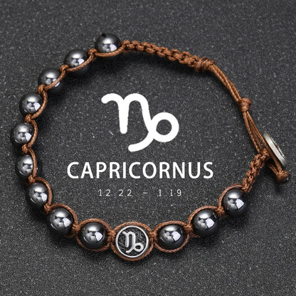 12 Constellation Bracelet Stainless Steel Accessories Handmade Bracelet 8mm Hematite Beads Men's and Women's Bracelet Jewelry