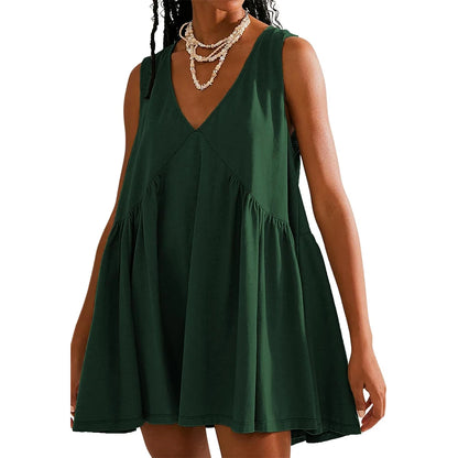 Womens Summer Sleeveless Mini Dress Casual Loose V Neck Sundress with Pockets 2025