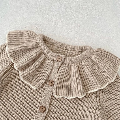 INS Spring and Autumn Infants' 0-3 Year Old Girl Baby Fashion Ruffle Collar Knitted Coat Small Cardigan Sweater Top
