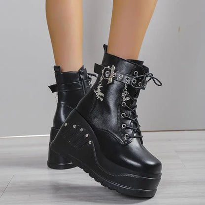 2025 New Boots for Women Fashion Hot Sale Punk Goth Platform Heels Wedge Women's Boots Casual Goth Punk Size 43 Women's Shoes