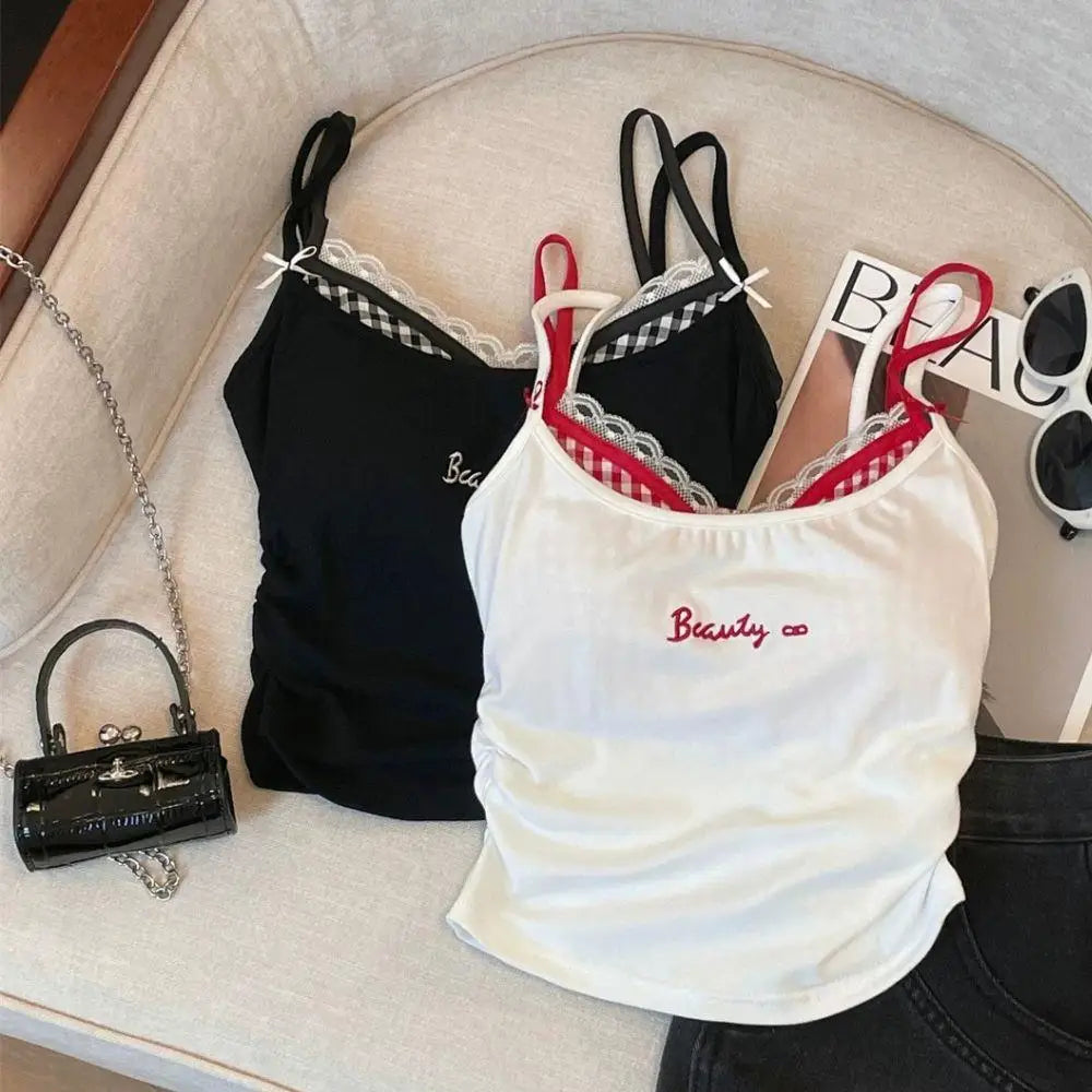 Sexy Plaid Tank Top With Chest Pad Fashion Slim Vest Women Backless Innerwear Camisole Sweet Spicy Girl Women Summer Top 2025
