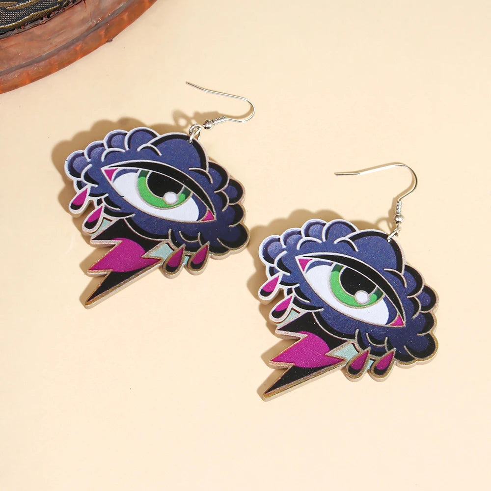 EtherealBe Halloween devil eye earrings in colorful design with unique eye details and drop shape