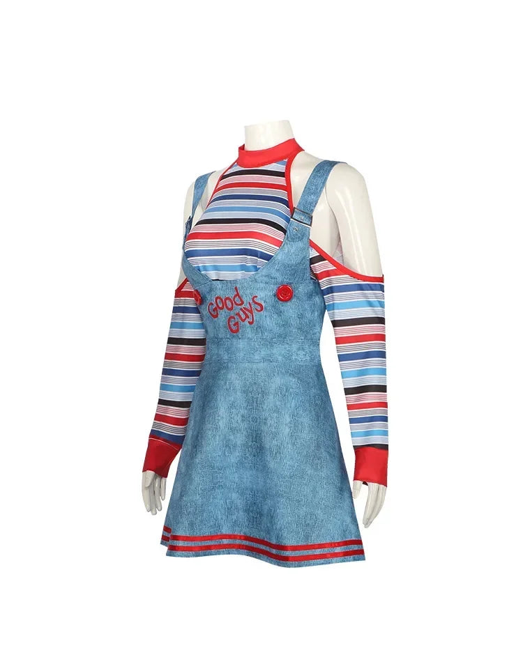 Chucky Doll Cosplay Costumes Women Outfit Adult Girls Fancy Dresses Horror Ghost Doll Clown Halloween Carnival Costume