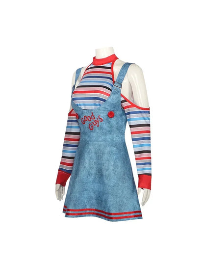 Chucky Doll Cosplay Costumes Women Outfit Adult Girls Fancy Dresses Horror Ghost Doll Clown Halloween Carnival Costume