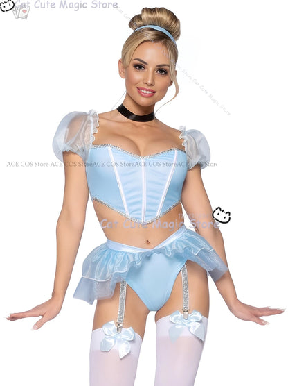 Adult Women fantasia Halloween Clothes Party Play Roleplay Cosplay Costume Sexy Blue Uniforms disfraz Princess Maid Lingerie