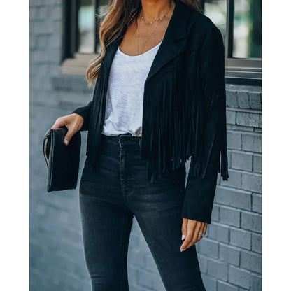 EtherealBe Fringe Suede Jacket with Tassels for Women