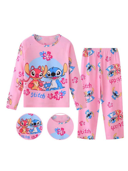 Children's Stitch pajamas set featuring colorful Stitch characters and a fun floral design