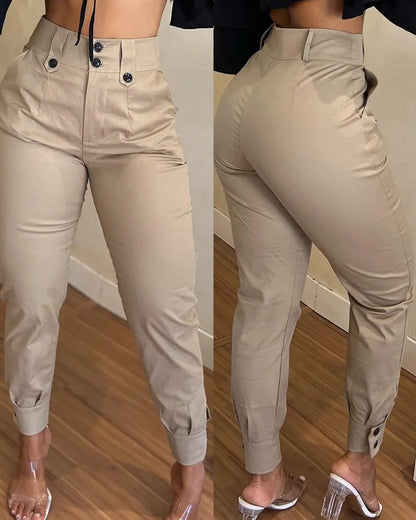 Women's Pants 2024 Temperament Commuting High Waisted Slim Fit Khaki Casual Long Pants Fashionable Trendy Versatile Pants