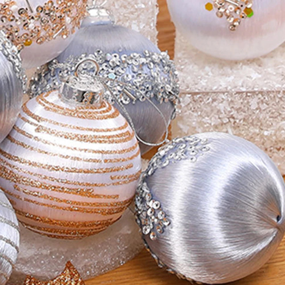 6PCS 6/8CM Christmas Balls Silk Sequin Christmas Ball Ornaments Xmas Hanging Tree Pendants 2024 Noel Navidad Decoration